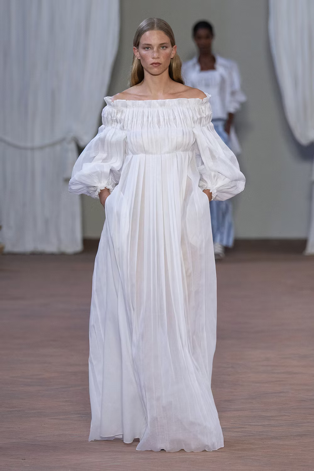 Alberta Ferretti’s Long Dress in Pleated Organza 