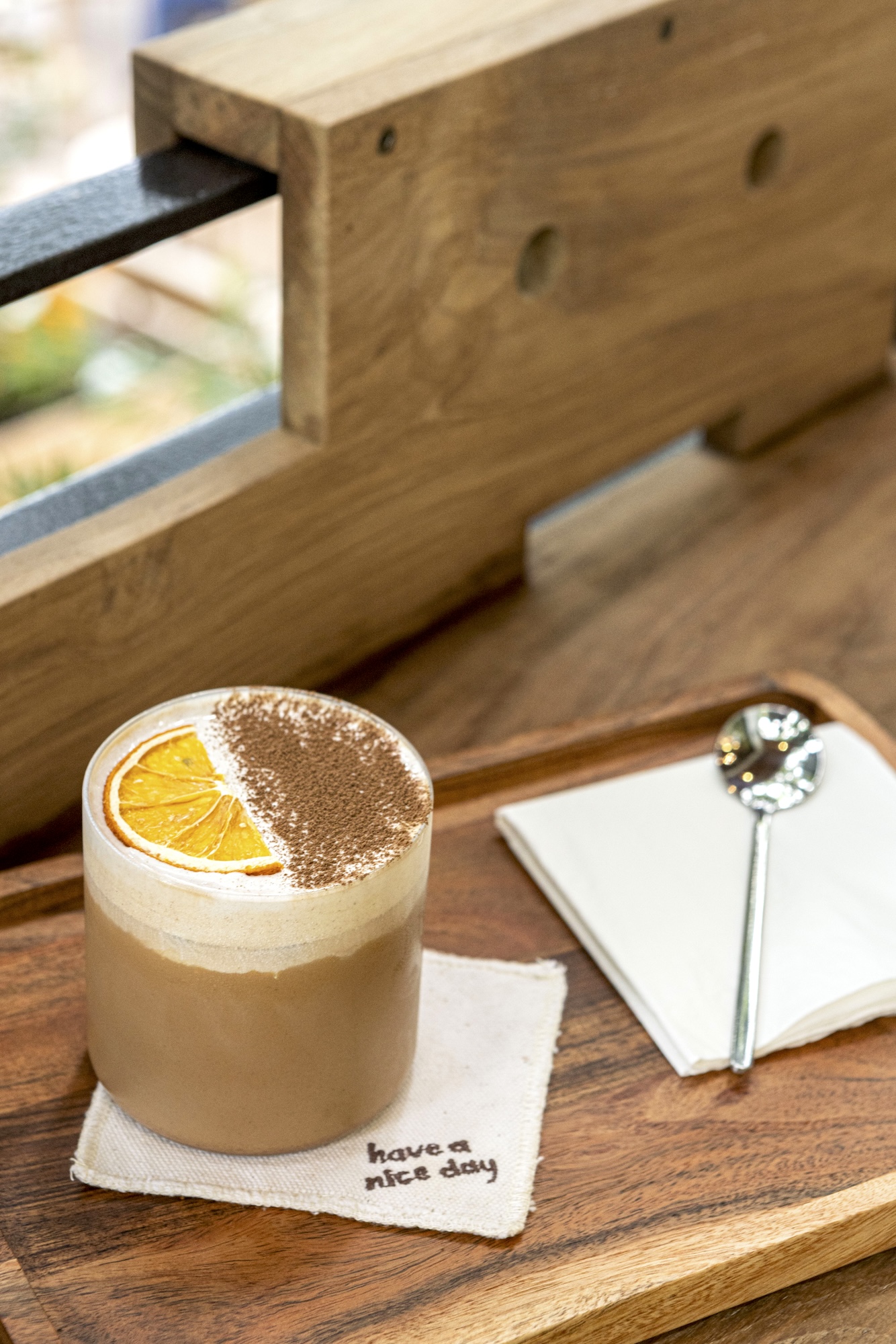 The Rosario Sunset is a spiced chocolate drink topped with a cream infused with orange