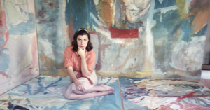 Helen Frankenthaler with paintings