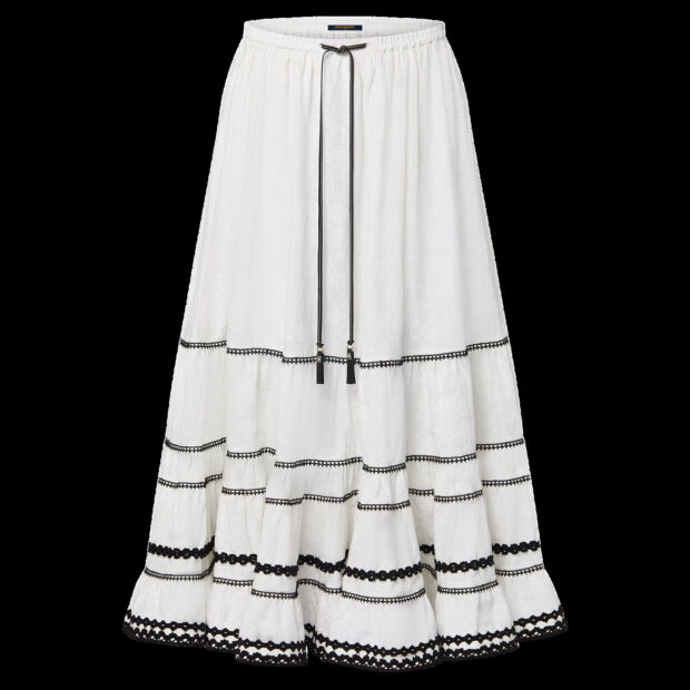 Lace Trim Tiered Maxi Skirt