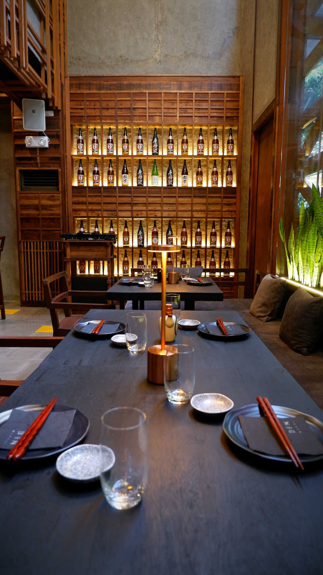 Selection of sake adorn the space