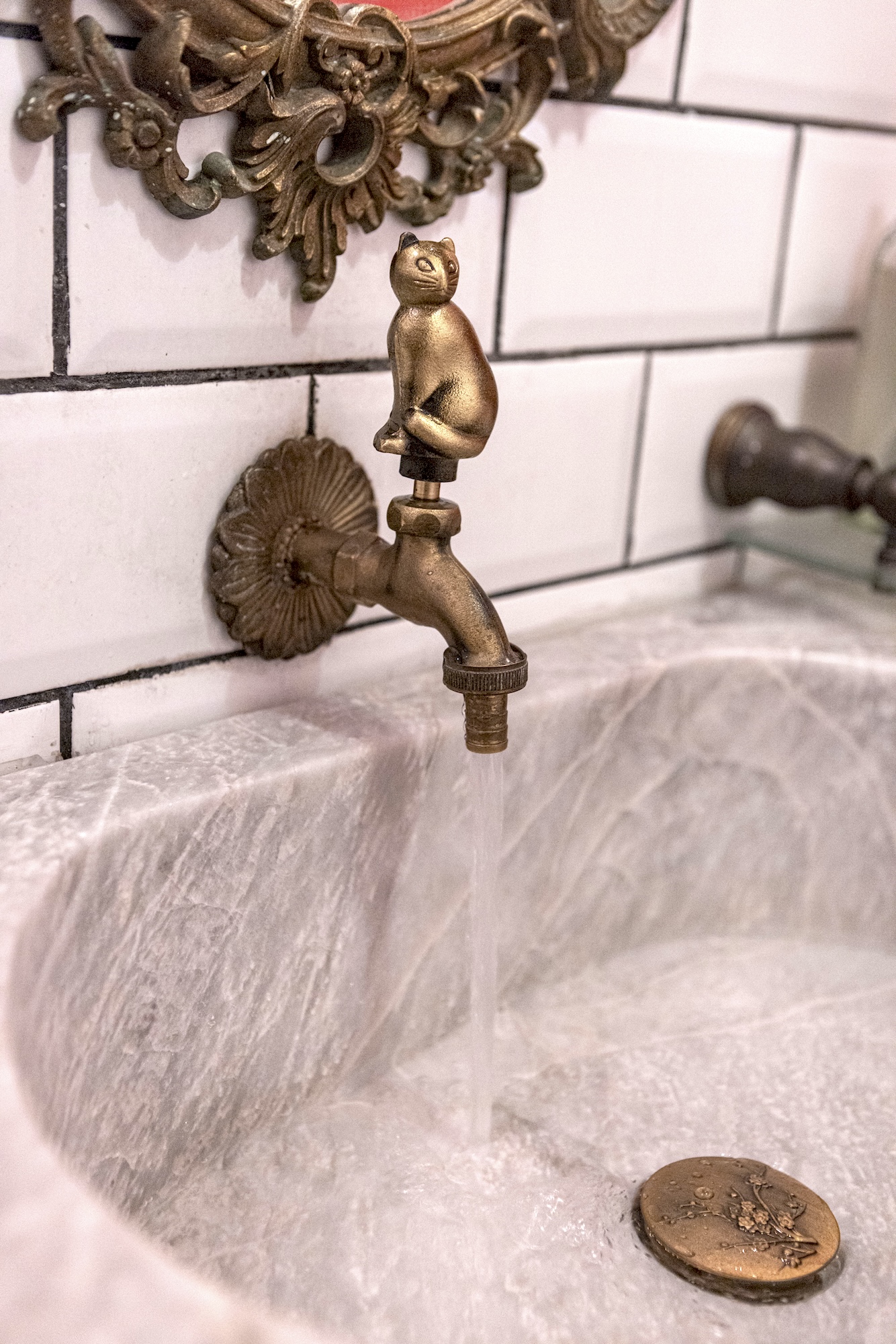 Look closer and you'll see the kitty tap and embossed drain stopper