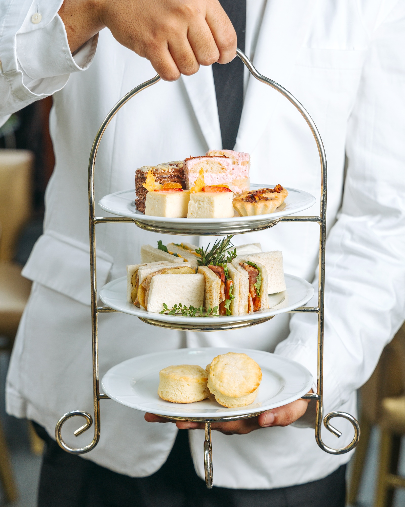 A closer look at the three-tiered tray