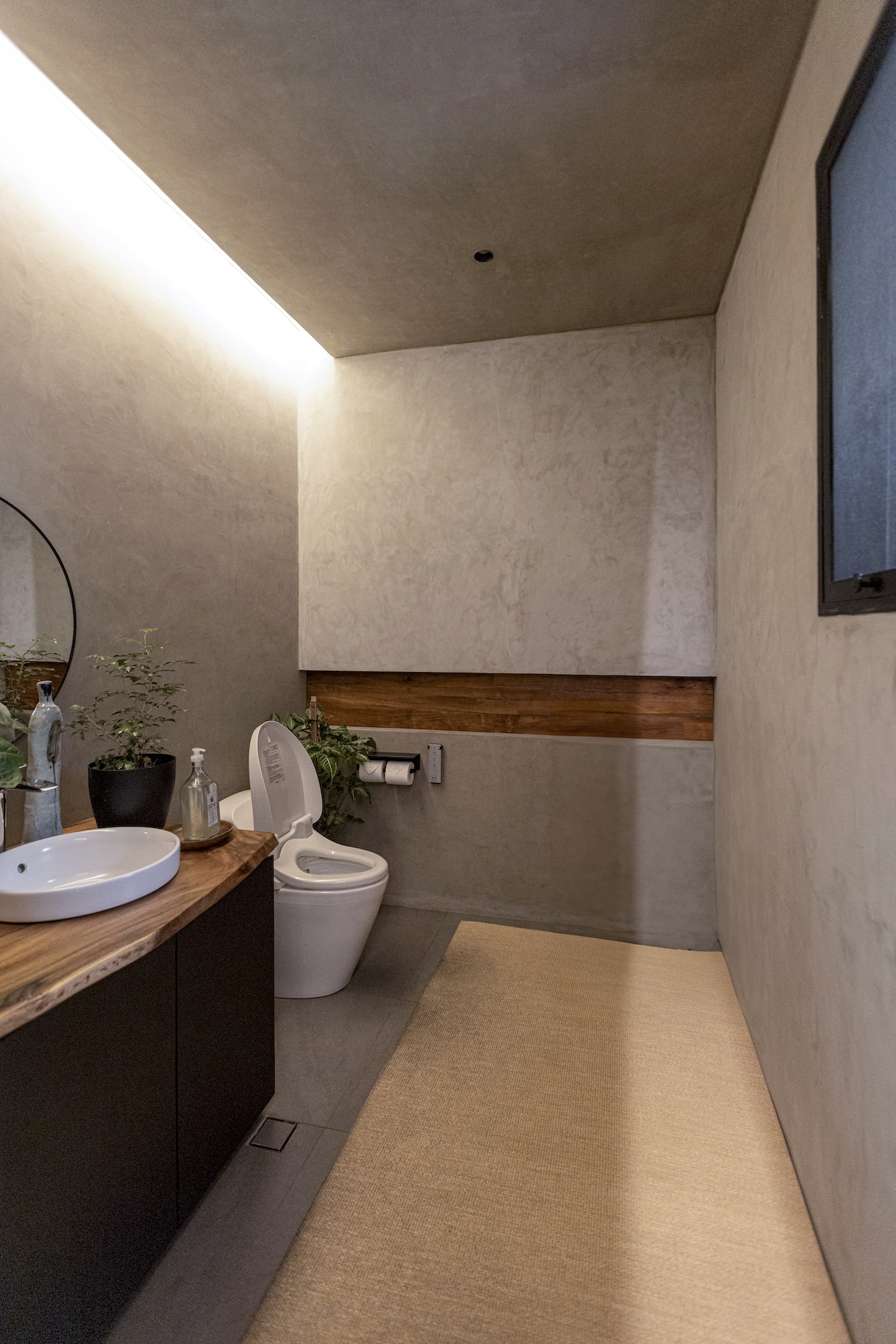 The spacious powder room of Toyo Eatery's second-level private dining room