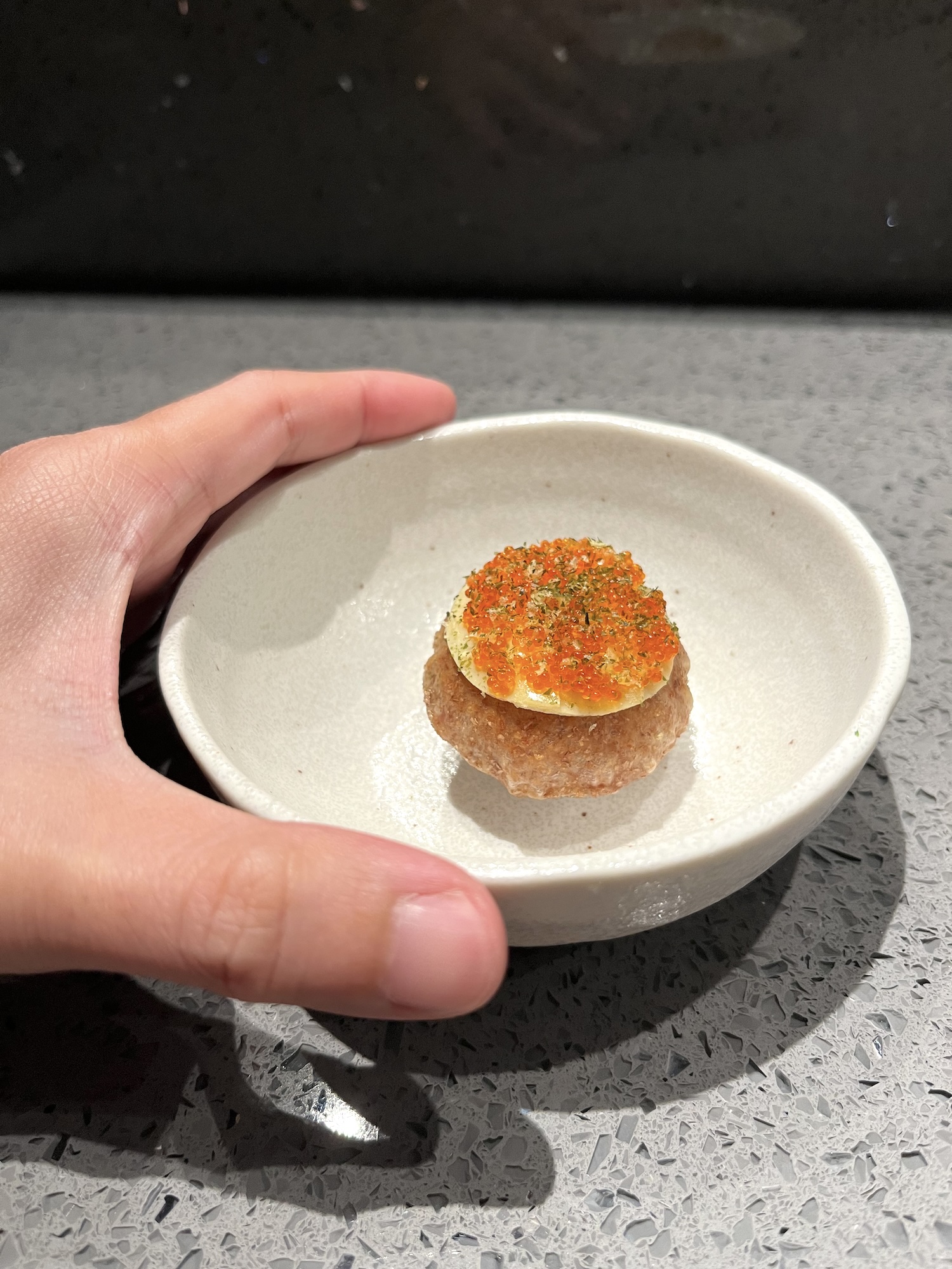 Second snack in the lineup: tartare, tamago, and buckwheat