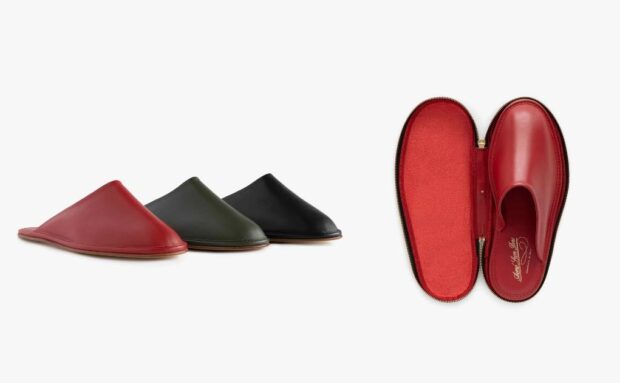 These packable Aimé Leon Dore travel leather slippers are vacation-ready