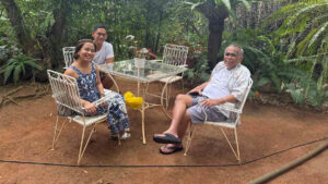 Santos with wife Cai (left) and Pinto Art Museum owner Dr. Joven Cuanang at the Arboretum —CONTRIBUTED PHOTOS