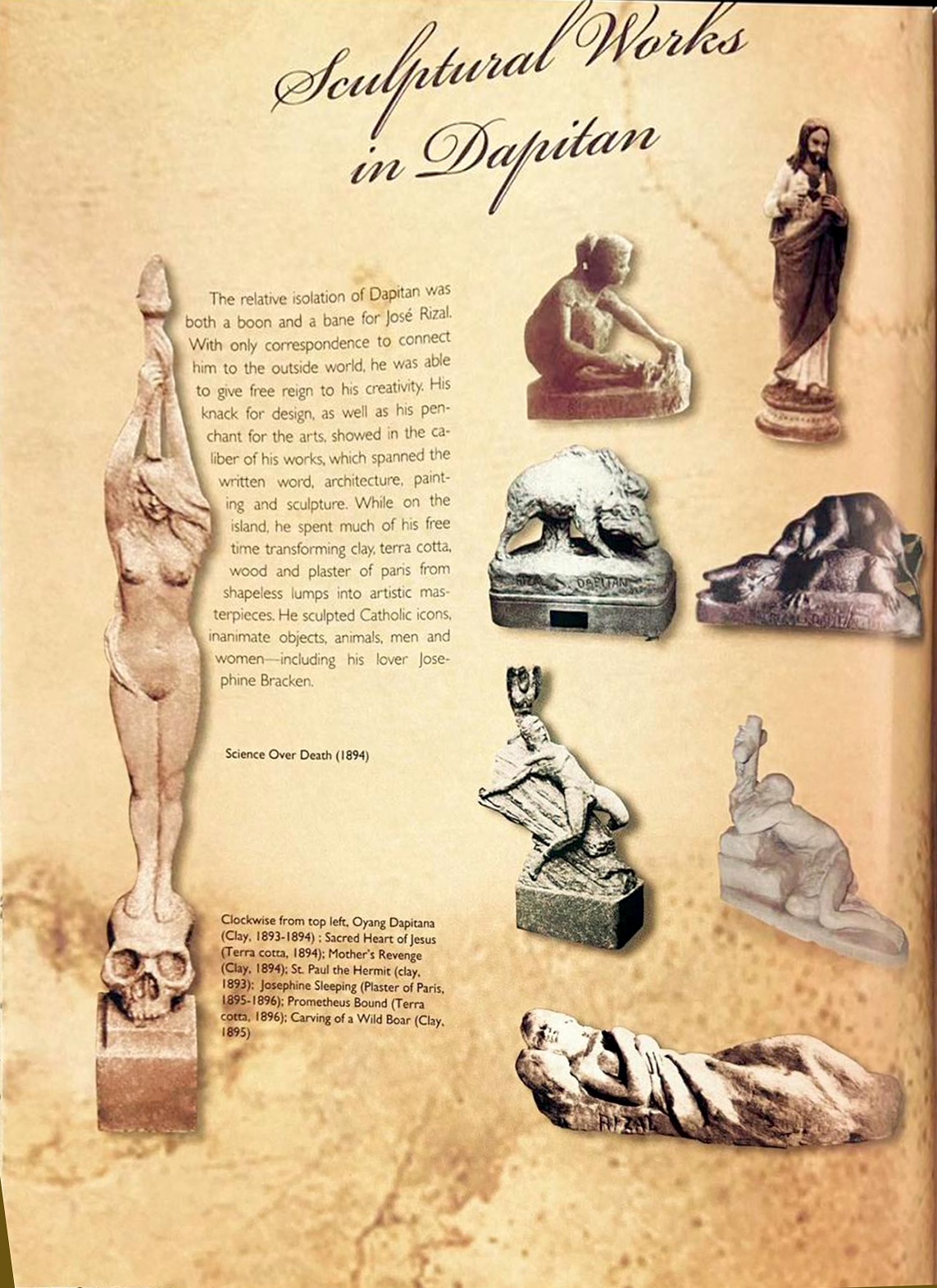 Rizal's sculptures from the book "Lolo Jose" ("Josephine Sleeping" at bottom right)