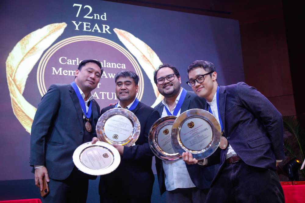 72nd Carlos Palanca Memorial Award for Literature Hall of Fame awardees: Mikael de Lara Co, Eros Sanchez Atalia, Miguel Antonio Alfredo V. Luarca, and Joshua Lim So