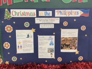 Gamboa did the school’s bulletin board, where he highlighted Christmas customs in the Philippines.