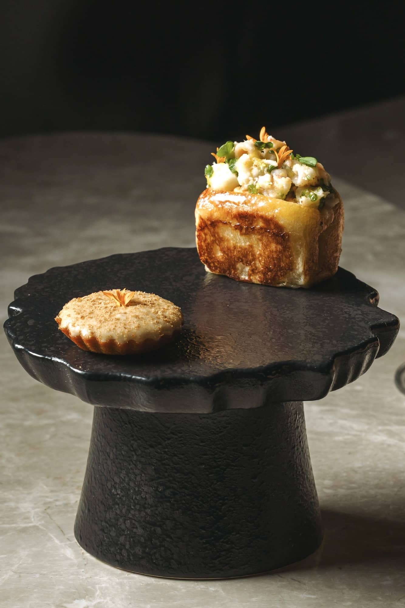 Amuse bouche: Guyabano cloud tart and prawn butter brioche