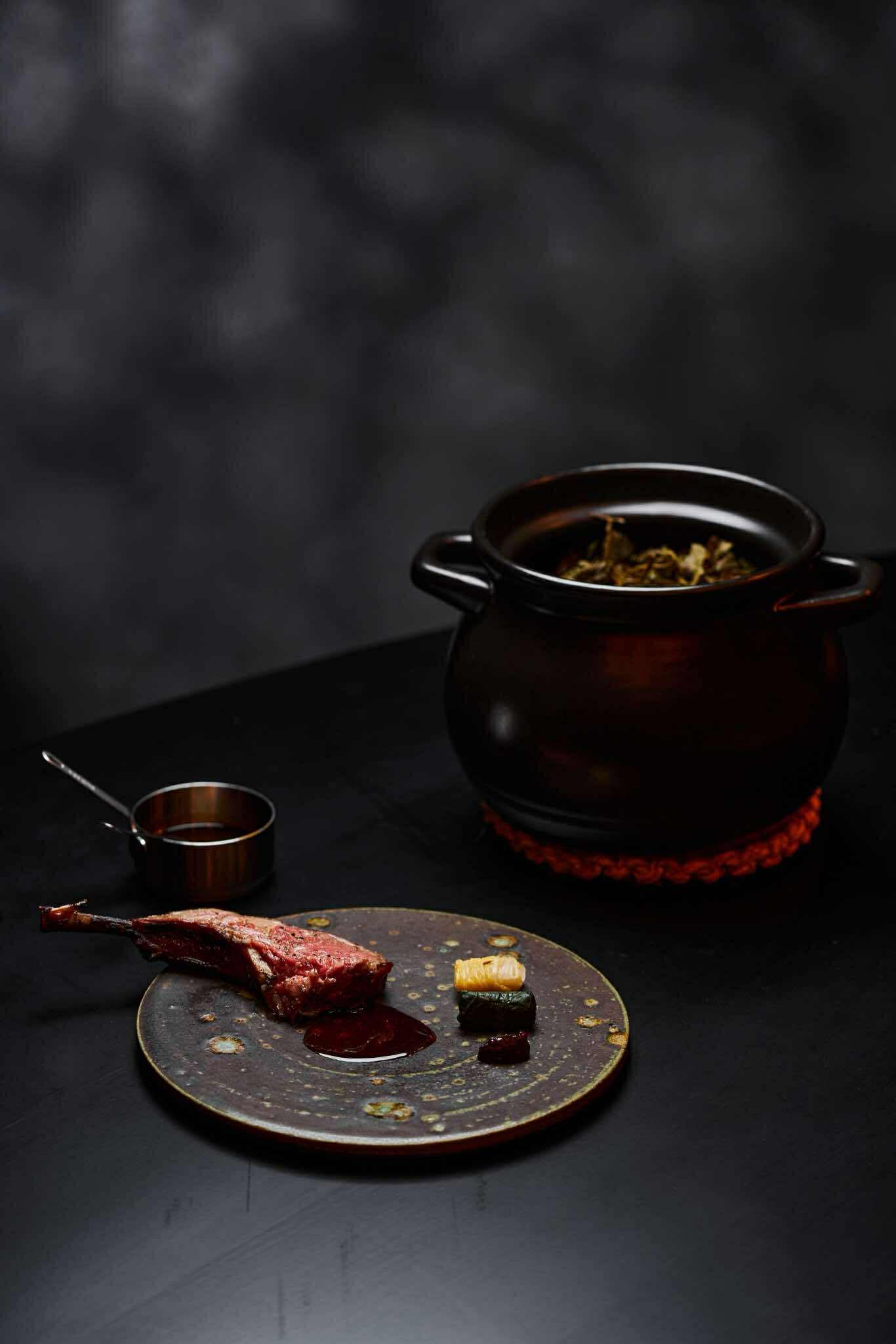 lamb, mala pork jus, tea rice