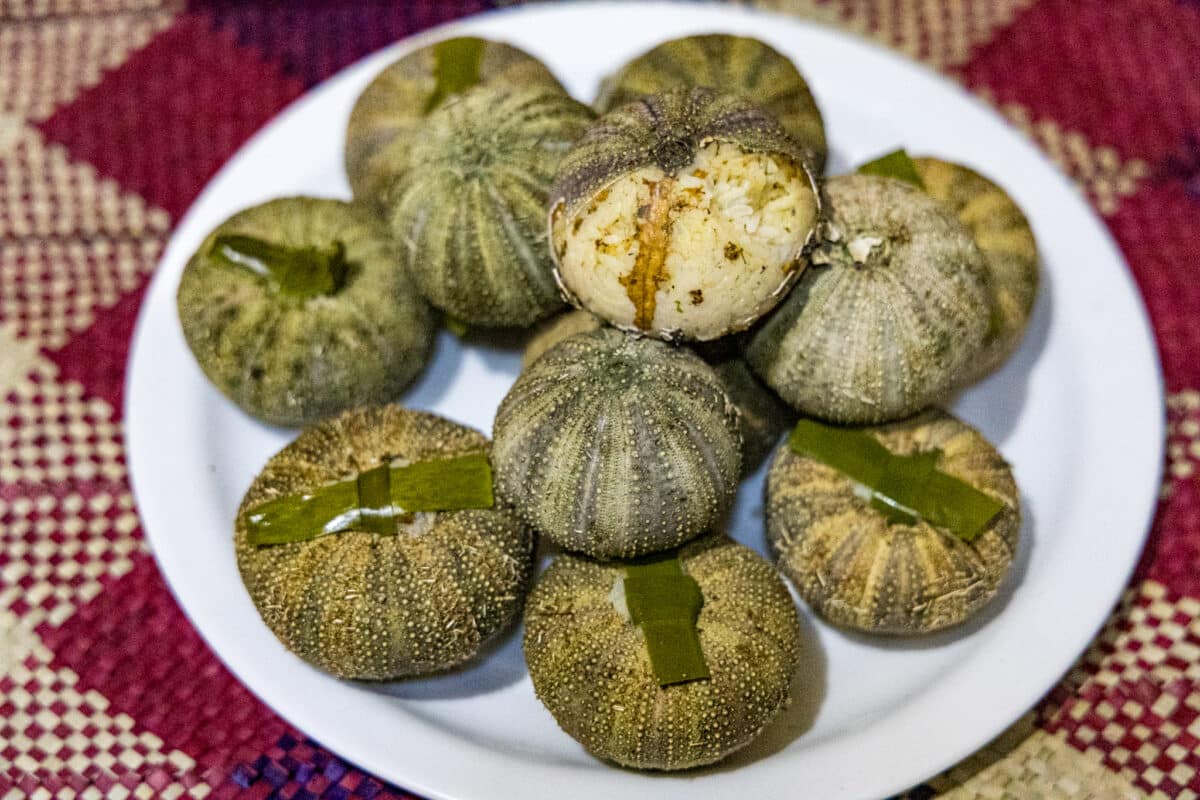 Oko-oko, rice cooked inside a tehe-tehe, a type of sea urchin