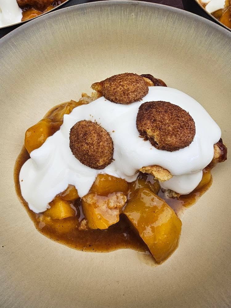 Peach mango cobbler